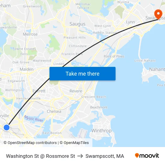 Washington St @ Rossmore St to Swampscott, MA map