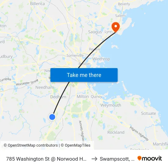 785 Washington St @ Norwood Hospital to Swampscott, MA map