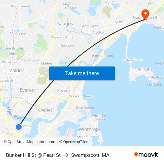 Bunker Hill St @ Pearl St to Swampscott, MA map
