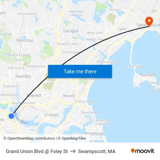 Grand Union Blvd @ Foley St to Swampscott, MA map