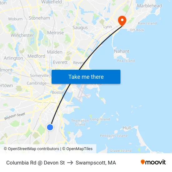 Columbia Rd @ Devon St to Swampscott, MA map