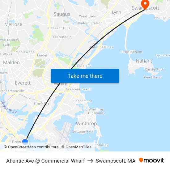 Atlantic Ave @ Commercial Wharf to Swampscott, MA map