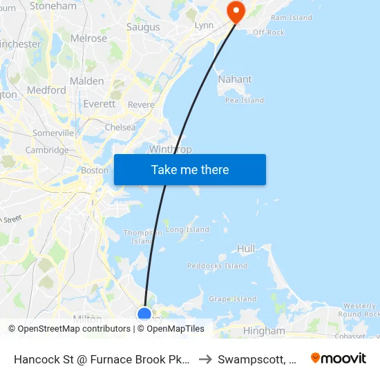 Hancock St @ Furnace Brook Pkwy to Swampscott, MA map