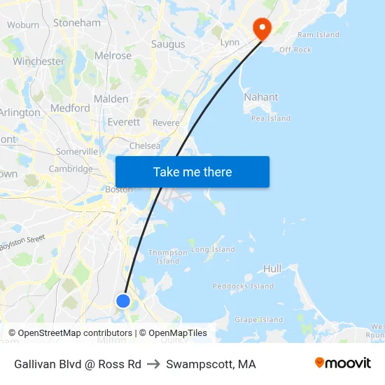 Gallivan Blvd @ Ross Rd to Swampscott, MA map