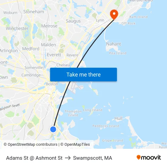 Adams St @ Ashmont St to Swampscott, MA map