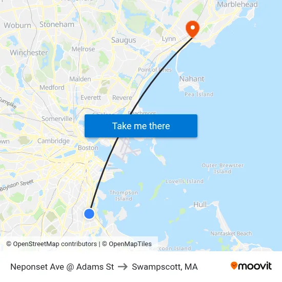 Neponset Ave @ Adams St to Swampscott, MA map