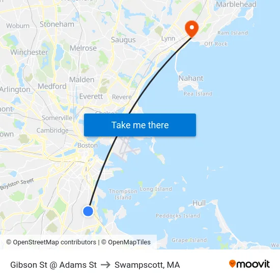 Gibson St @ Adams St to Swampscott, MA map