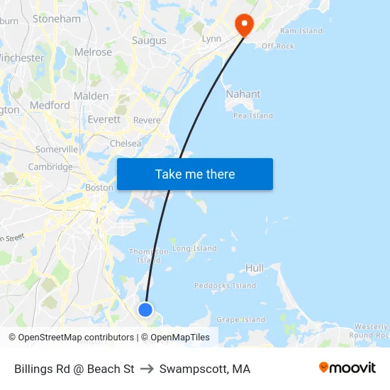 Billings Rd @ Beach St to Swampscott, MA map