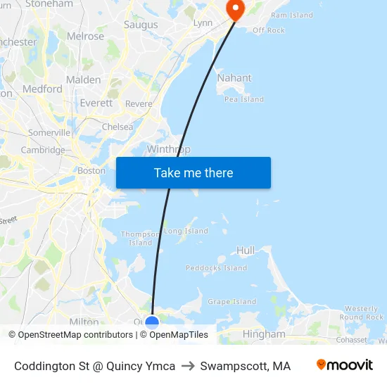 Coddington St @ Quincy Ymca to Swampscott, MA map