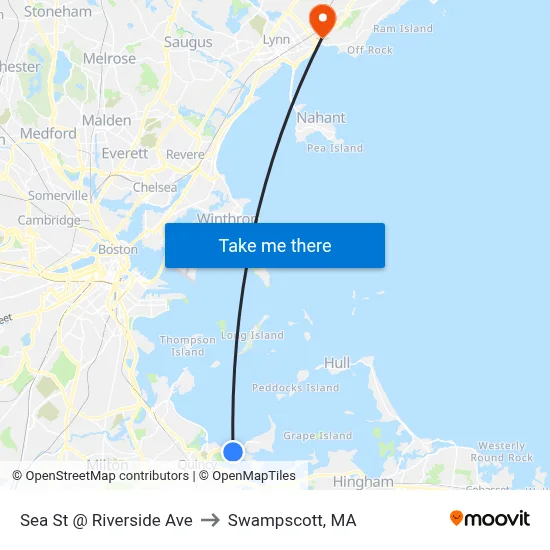 Sea St @ Riverside Ave to Swampscott, MA map