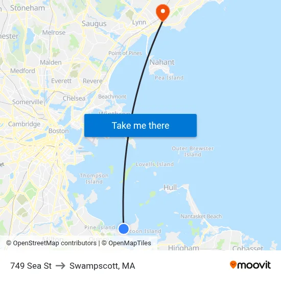 749 Sea St to Swampscott, MA map