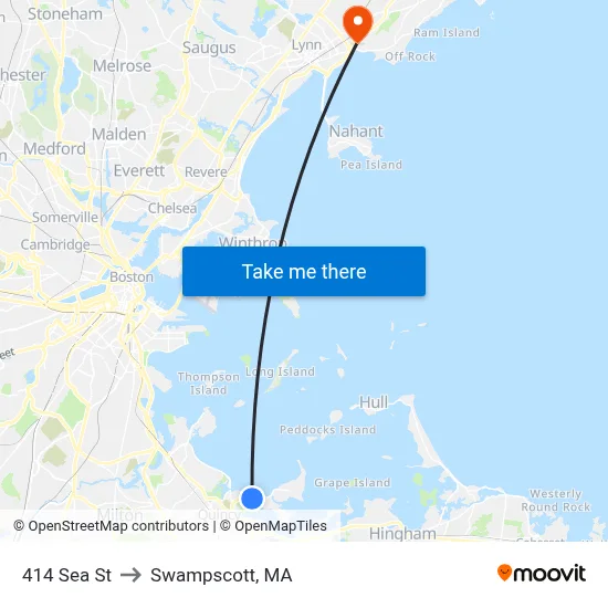 414 Sea St to Swampscott, MA map