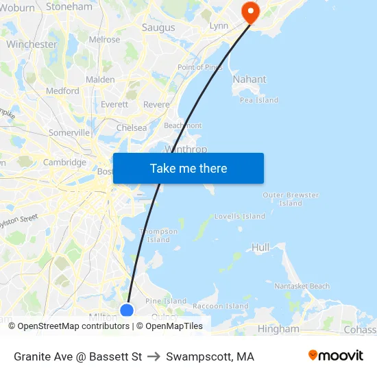 Granite Ave @ Bassett St to Swampscott, MA map
