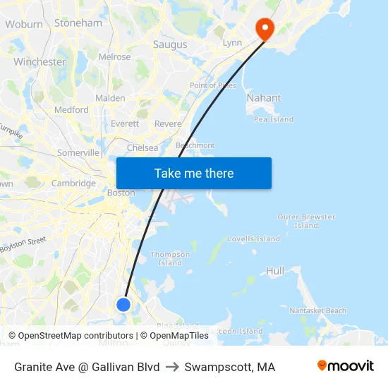 Granite Ave @ Gallivan Blvd to Swampscott, MA map