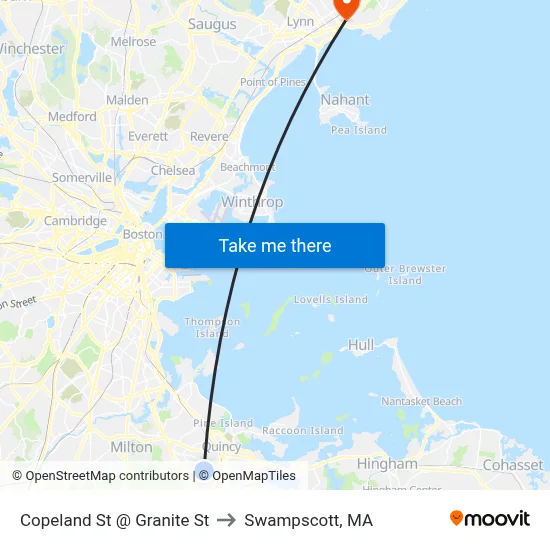 Copeland St @ Granite St to Swampscott, MA map