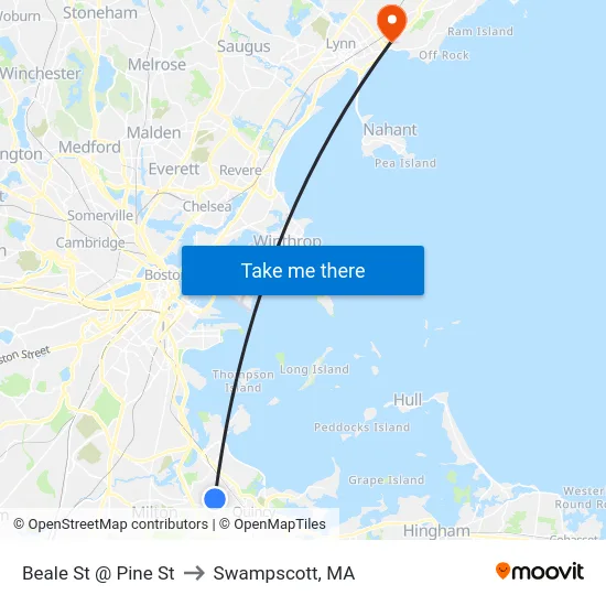 Beale St @ Pine St to Swampscott, MA map