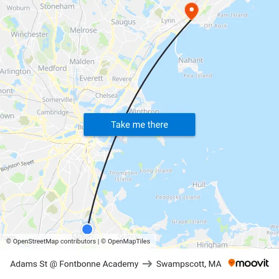 Adams St @ Fontbonne Academy to Swampscott, MA map