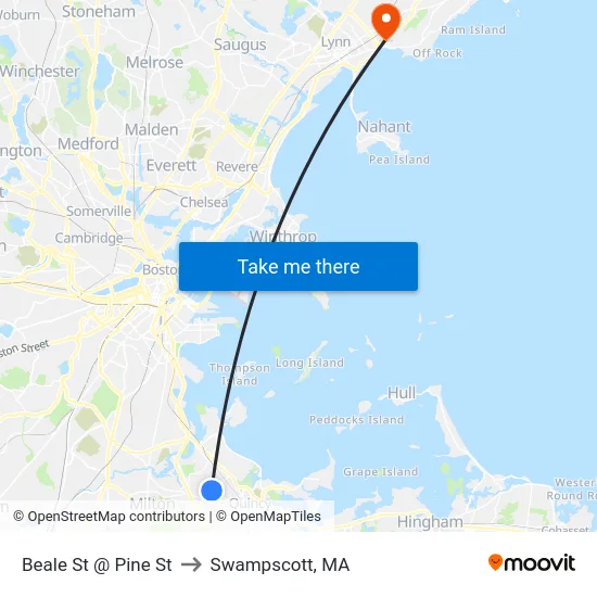 Beale St @ Pine St to Swampscott, MA map