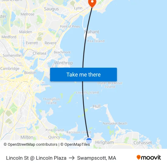 Lincoln St @ Lincoln Plaza to Swampscott, MA map