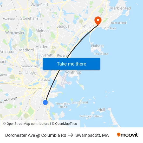 Dorchester Ave @ Columbia Rd to Swampscott, MA map