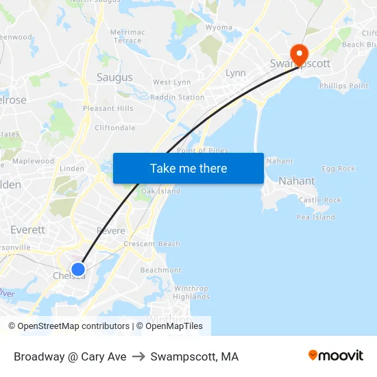 Broadway @ Cary Ave to Swampscott, MA map