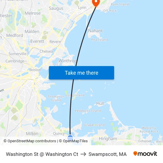 Washington St @ Washington Ct to Swampscott, MA map
