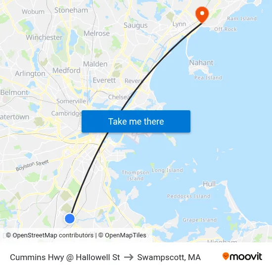 Cummins Hwy @ Hallowell St to Swampscott, MA map