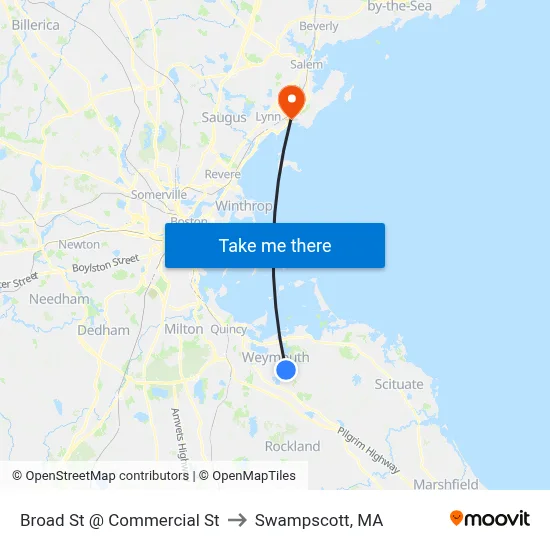 Broad St @ Commercial St to Swampscott, MA map