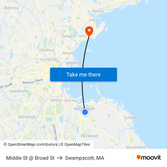 Middle St @ Broad St to Swampscott, MA map