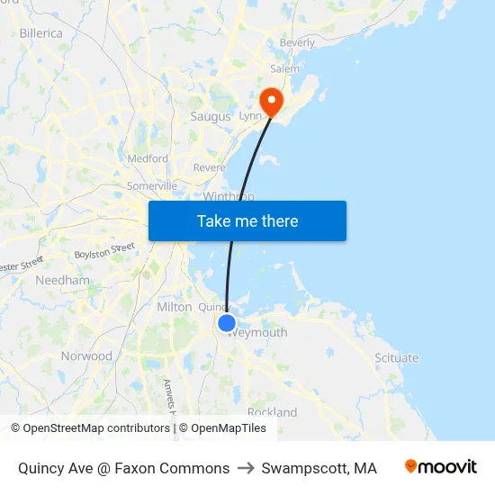 Quincy Ave @ Faxon Commons to Swampscott, MA map