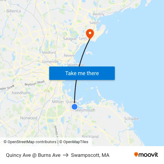Quincy Ave @ Burns Ave to Swampscott, MA map