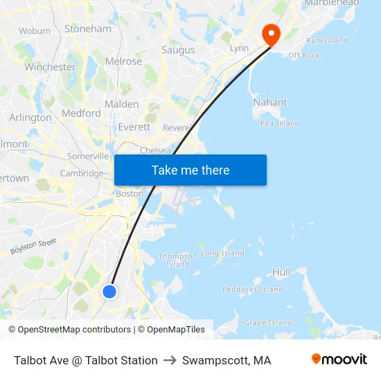 Talbot Ave @ Talbot Station to Swampscott, MA map