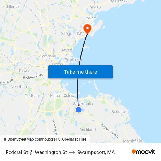 Federal St @ Washington St to Swampscott, MA map