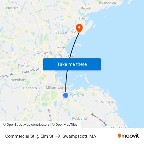 Commercial St @ Elm St to Swampscott, MA map