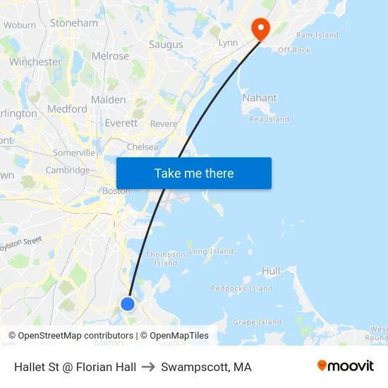 Hallet St @ Florian Hall to Swampscott, MA map
