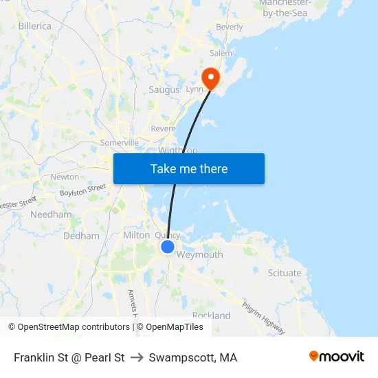 Franklin St @ Pearl St to Swampscott, MA map