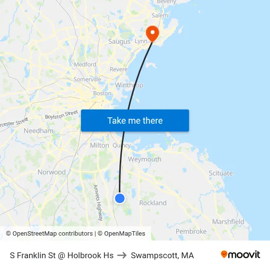 S Franklin St @ Holbrook Hs to Swampscott, MA map