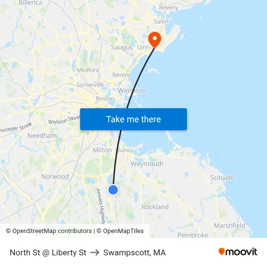 North St @ Liberty St to Swampscott, MA map