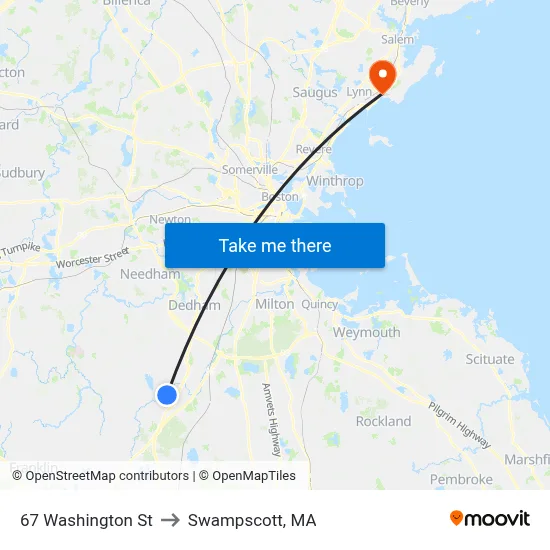 67 Washington St to Swampscott, MA map