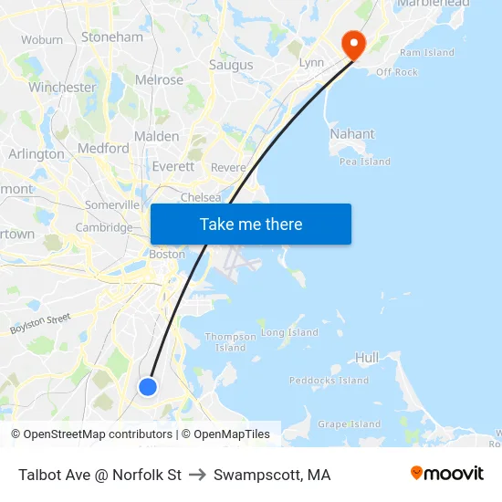 Talbot Ave @ Norfolk St to Swampscott, MA map