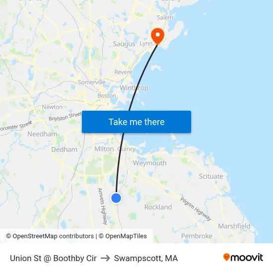 Union St @ Boothby Cir to Swampscott, MA map