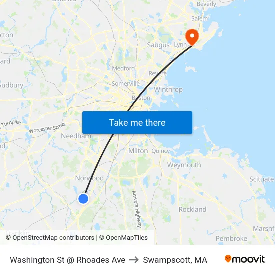 Washington St @ Rhoades Ave to Swampscott, MA map