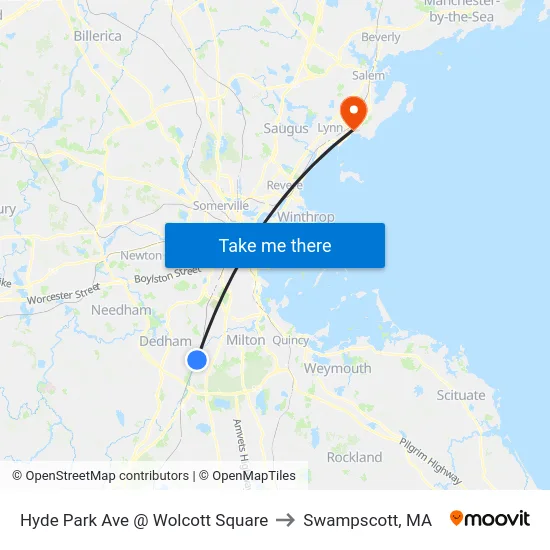 Hyde Park Ave @ Wolcott Square to Swampscott, MA map