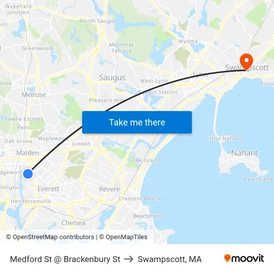 Medford St @ Brackenbury St to Swampscott, MA map