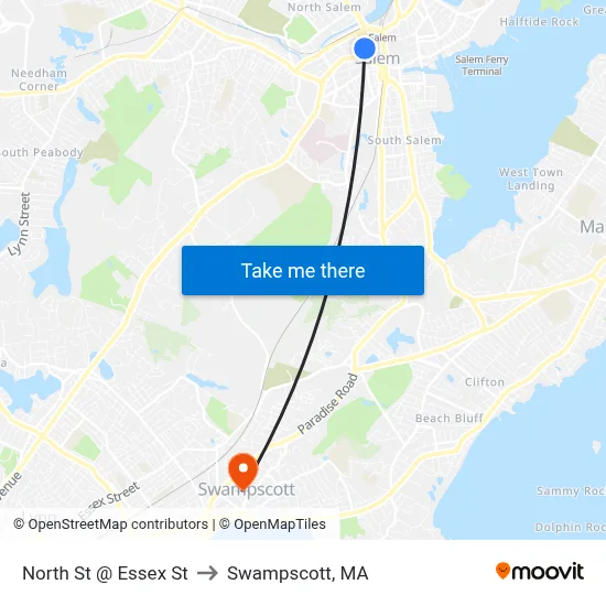 North St @ Essex St to Swampscott, MA map