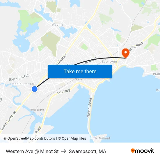 Western Ave @ Minot St to Swampscott, MA map