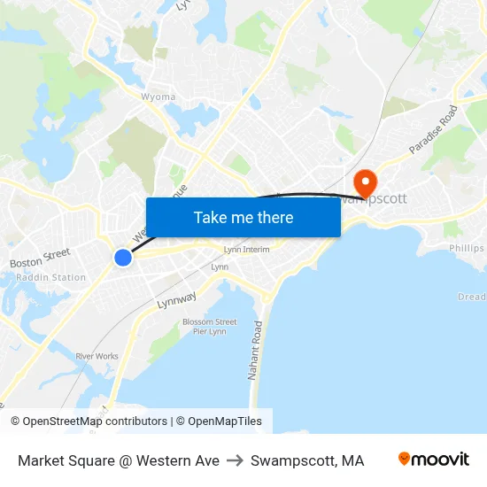 Market Square @ Western Ave to Swampscott, MA map