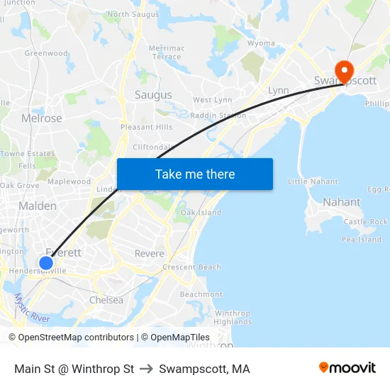 Main St @ Winthrop St to Swampscott, MA map