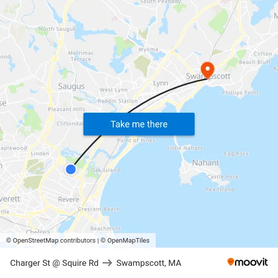 Charger St @ Squire Rd to Swampscott, MA map