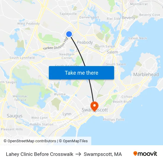 Lahey Clinic Before Crosswalk to Swampscott, MA map